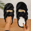 Chinelos de Pelúcia de Algodão Tricô Grosso Outono Inverno para Mulheres Gradiente Casa Bico Fechado Chinelos Engrossados Quentes Solado Macio Antiderrapante Chinelos de Interior