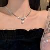 Coreia do Sul Novo Estilo Elegante High-end Corrente Osso de Cobra com Laço Tendência Ins Luxo Leve Celebridade da Internet Mesmo Estilo Colar de Pérolas