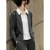Top de punto de dos piezas falso, casual para mujer, camisa de lino adelgazante, cárdigan de manga larga