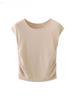 Camiseta de Punto de Seda de Hielo de Manga Corta Diseño Plisado para Mujer Verano Fina Ajustada Cintura Adelgazante Suave Elegante Top Reductor de Edad