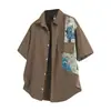 Camisa Social Masculina de Verão com Patchwork Personalizado Tendência Versátil Moda Jovem Manga Curta Colarinho Top