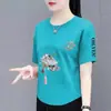 E-commerce Transfronteiriço Marca de Liberação Etiqueta Cortada Balcão Camiseta Feminina Solta de Manga Curta Casual Modeladora Estilo Chinês Estampado Top