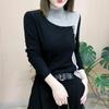 Camisa base de terciopelo de doble cara con cuello semi-alto, combinación de colores, efecto de dos piezas, moda elegante, interior, nueva prenda de invierno de manga larga para mujer