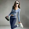 Conjunto de Yoga Otoño 2026 para Mujer Ajustado Manga Larga Top Corto Cintura Cruzada Bloque de Color Pantalones Largos de Cintura Alta Ropa Profesional para Fitness