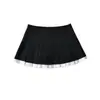 Saia com Costura de Renda de Senso de Design Feminina Outono Estilo Universitário Saia Plissada Pequena Saia Antiluz Linha A