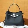 Nova Bolsa Feminina de Couro Genuíno Transfronteiriça, Bolsa Tote Kelly de Grande Capacidade, Bolsa de Mão Feminina para o Dia a Dia, Bolsa Transversal de Ombro de Couro Bovino de Primeira Camada
