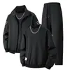 Conjunto de roupas esportivas casuais transfronteiriças para homens, incluindo uma jaqueta cardigã, calças e uma blusa de moletom com gola alta, adequado para atividades ao ar livre, fitness e corrida