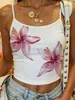 Camisole Estampada Floral Doce e Picante Y2K Slim Fit Curta Crop Top Verão Comércio Exterior Europeu e Americano Roupas Femininas