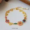 Nuevo Estilo Chino Retro Moda Exquisito Temperamento Versátil Esmalte Flor Pulsera Lujo Ligero Joyería de Borlas de Gama Alta