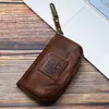 Estuche para Llaves de Coche de Cuero de Vaca Curtido Vegetal Lavado a Color Hecho a Mano, Gran Capacidad Multifuncional, Bolsa de Almacenamiento Vintage Japonés