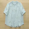 Camisa Artística de Manga Curta Estilo Japonês para Mulheres, Verão Gaze de Algodão de Camada Dupla, Bordado Floral Fresco, Blusa Casual Solta