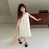 Vestido de Princesa de Moda para Niñas Elmo Beibei Verano Diseño Infantil Exquisita Camiseta sin Mangas con Flor Crema Tridimensional