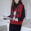 Chaleco de punto con cuello en V y patrón de rombos transfronterizo para mujer, top sin mangas para capas de otoño e invierno 2026