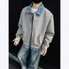 Jaqueta Patchwork de Duas Peças Falsas Estilo Novo de Fujian Estilo de Rua Estilo Americano Casal Solta Casual Xadrez Gola Outerwear Top