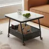 Mesa de centro móvel sala de estar mesa lateral de sofá armário lateral de cabeceira vidro com rodas carrinho pequeno doméstico pedra sinterizada pequena mesa de chá