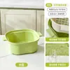 Cesta de escorrer de camada dupla para cozinha doméstica, bacia para lavar vegetais, cesta de armazenamento de frutas e vegetais, cesta de vegetais espessa de plástico com filtro de água, bandeja para lavar frutas