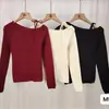 Precio Real 2024 Nuevo Otoño Estilo Coreano Asimétrico Cuello Diagonal Hombros Descubiertos Con Cordones Ajustados Delgado Manga Larga Top para Mujer Negro Talla Única
