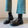 Botines Martin retro de piel de vaca con punta redonda para mujer, nuevos mocasines estilo británico otoño/invierno, botines de tobillo con suela gruesa que aumentan la altura, botas de ajuste ceñido