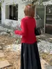 Suéter Inno para Mujer Tallas Grandes Estilo Francés Cuello en V Cruzado Invierno Rojo Estilo Año Nuevo Ajustado Camisa Base 433916