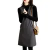 Vestido chaleco de lana negro de alta gama con cuello en V, nuevo de otoño, de longitud media, apilado, versátil, recto, adelgazante