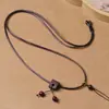 Cordón para colgante de collar de ámbar estilo Tíbet, cordón de cuero trenzado a mano con nudo de diamante de colores, cuerda para colgar para ensartar cuentas y thangkas, estilo delgado