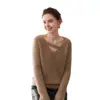 Elegante Suéter de Cachemira con Cuello en V para Mujer 2025 Nuevo Estilo Perezoso Suéter Simple de Punto Básico Versátil