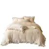 Estilo Princesa Francesa Cobertor de Cama Espesso em Lã de Leite Conjunto de Quatro Peças Estilo Coreano Renda Fleece de Coral Capa de Edredom Lençol de Cama Conjunto de Roupa de Cama