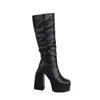 2022 Nuevas Botas Altas de Caballero con Cremallera Lateral Botas de Tacón Grueso para Mesa de Agua Botas de Comercio Exterior Botas de Talla Grande
