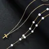 Colar com Pingente de Cruz e Borla de Pérola Conjunto de Duas Peças Moda Luxo Leve Versátil