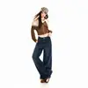 Pantalones largos retro de mezclilla de pierna ancha con jacquard de cintura alta con caída hasta el suelo azul retro azul retro extra largos Yi Chun