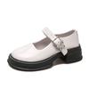 Zapatos Mary Jane de Moda de Tacón Grueso para Mujer 2024 Nuevos Loafers Bajos con Hebilla Metálica de Una Línea Uniforme Jk Zapatos de Cuero Pequeños