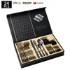 Cubiertos de Acero Inoxidable Transfronterizo de Amazon Cuchillo y Tenedor 1010 Cuchillo, Tenedor y Cuchara de Estilo Occidental Juego de 24 Piezas Cuchillo y Tenedor para Carne Caja de Regalo