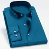 Nueva Camisa Casual de Negocios para Hombre Primavera y Otoño Cuello de Contraste Elástica Manga Larga Cómoda Sin Planchar Top Color Sólido Juvenil