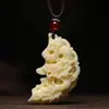 Versátil Collar Colgante de Fruta de Marfil Tallado para Hombres y Mujeres, Estilo Dragón y Fénix, Par Auspicioso de Dragón y Fénix para Parejas, Regalo de San Valentín