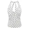 Camisola sexy estilo europeo y americano con cuello en V, cordón, estampado de lunares, top corto ajustado de verano para mujer, estilo 'hot girl'