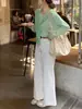 Blusa de Tricô Listrada Azul Solta de Manga Longa Proteção Solar Feminina Outono Linda e Única Peça de Cima Externa