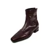 Botas Versáteis Básicas de Couro Bovino com Cera de Óleo para o Dia a Dia Afinando Salto Baixo Robusto Bico Quadrado Couro Genuíno Cano Curto Feminino Outono/Inverno 2026