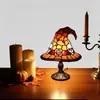 Lámpara de Mesa Sombrero de Bruja Artesanal Tiffany de Halloween Lámpara de Mesita de Noche Patchwork de Vidrio de Colores Retro Adorno de Atmósfera Festiva