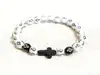 Pulsera de cuentas cruzadas en blanco y negro de moda de Temu Europa y Estados Unidos pulsera de cruz para hombres y mujeres pulsera de rosario amantes