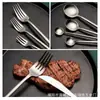 Amazon Acero inoxidable 304 Red social Vajilla Plata Titanio Negro plata Cuchillo para bistec Tenedor Cuchara Set portugués