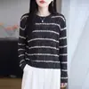 Blusa Básica Elegante para o Dia a Dia com Gola Redonda para Mulheres, Color Block, Vazada, Lantejoula, Manga Longa, Novo Estilo Outono/Inverno, Design Personalizado