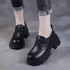 Sapatos Femininos Single de Primavera e Outono 2026 Bico Redondo Cadarço Solado Grosso Salto Bloco Antiderrapante Resistente ao Desgaste Adequado para Saia Sapatos da Moda