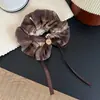 Scrunchie Xadrez Cor Maillard com Borda de Renda, Laço, Cintura Pequena, Scrunchie Quadrado Tipo Botão, Acessório de Cabelo Feminino