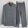 Conjunto Hanfu de Traje Tang para Hombre de Primavera y Otoño, Estilo Chino Retro Casual para Abuelos de Mediana Edad y Mayores con Parte Superior Abotonada