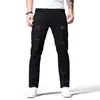 Jeans Rotos para Hombre con Parches de Pedrería, Estilo de Moda, Jeans Rectos Ajustados para Hombre