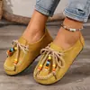 Sapatos Casuais com Cadarço e Pedrarias de Tamanho Grande 2025 Outono Novo Comércio Exterior Transfronteiriço Camurça Retro Bico Redondo Mocassins para Mulheres