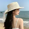 Chapéu de Palha Estilo Francês de Topo Plano para Verão Feminino, Chapéu de Sol de Palha Trançado de Aba Larga, Chapéu de Sol Grande para Circunferência da Cabeça para Férias na Praia
