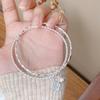 Trébol de Cuatro Hojas Pie Plata 9999 Plata Esterlina Pulsera para Mujer Doble Anillo Paz y Alegría Pulsera de Campana Pulsera Nicho Regalo Tanabata