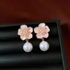 Pendientes Vintage de Plata con Aguja, Diamantes, Flores Esmaltadas y Perlas, Estilo Retro, Lujo Ligero, Pendientes de Alta Gama
