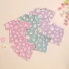 Conjunto de Verano Dulce para Niñas, Color Sólido, Manga Corta, Shorts, Transpirable y Cómodo, Suéter, Atuendo a Juego para Hermanas